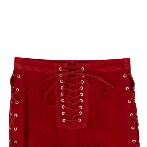 UNRAVEL PROJECT Red Suede Side Lace-Up Mini Skirt Size 2 US 38 IT $1540 - Picture 2 of 4